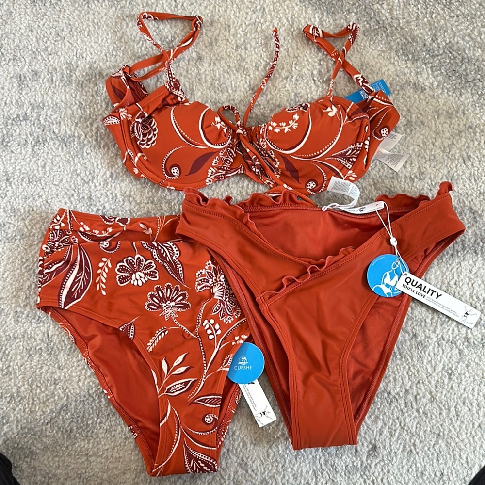 Cupshe Burnt Orange Floral Bikini Set